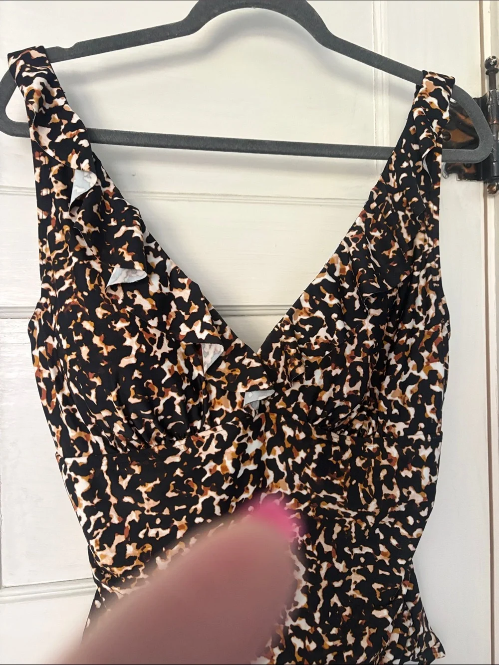 DKNY Black, White & Brown Animal Print One-Piece Swimsuit - Picture 2 of 4